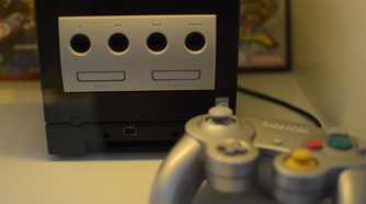 The Nintendo Gamecube console in silver.