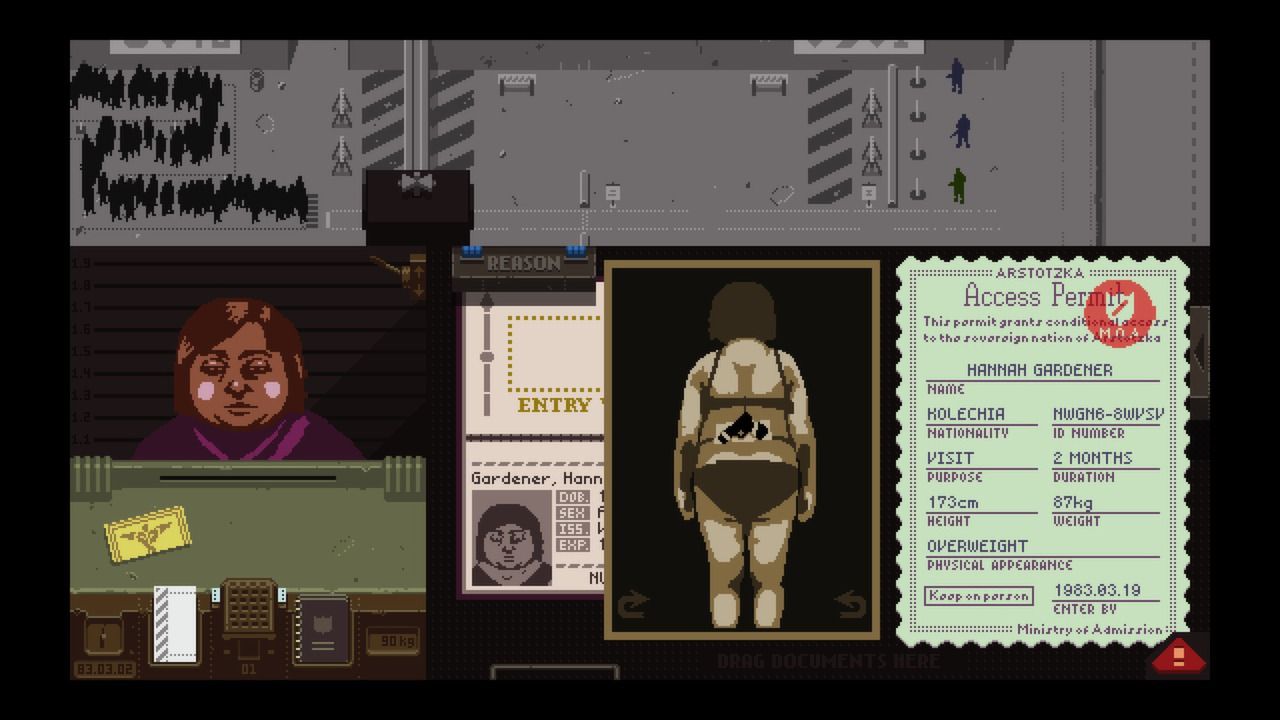 papers please woman with a gun taped to her