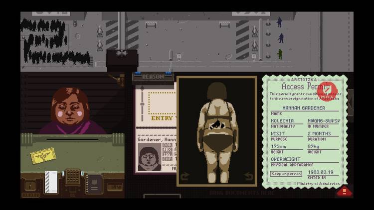 papers please woman with a gun taped to her