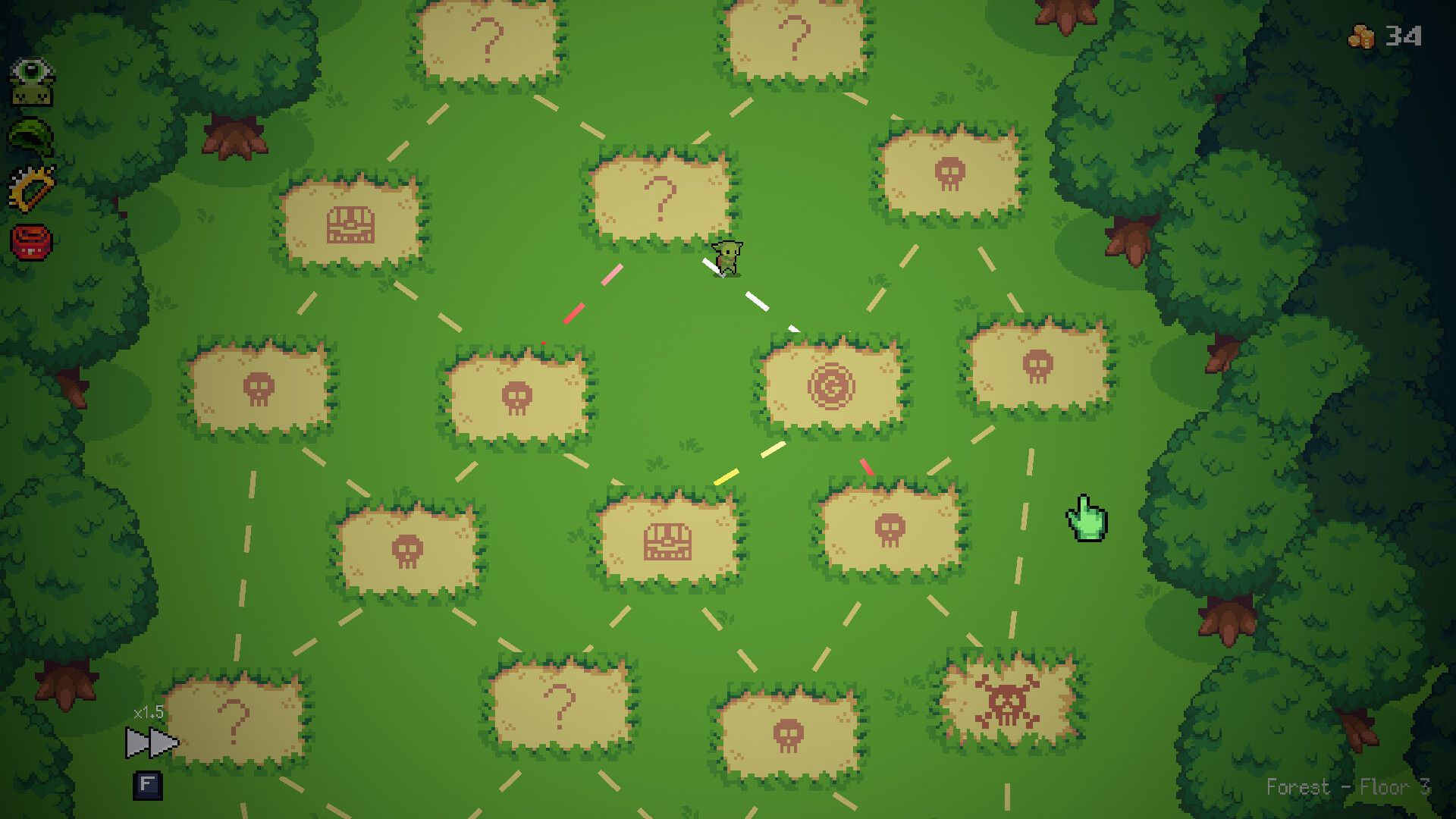 Peglin map screen showing the next areas