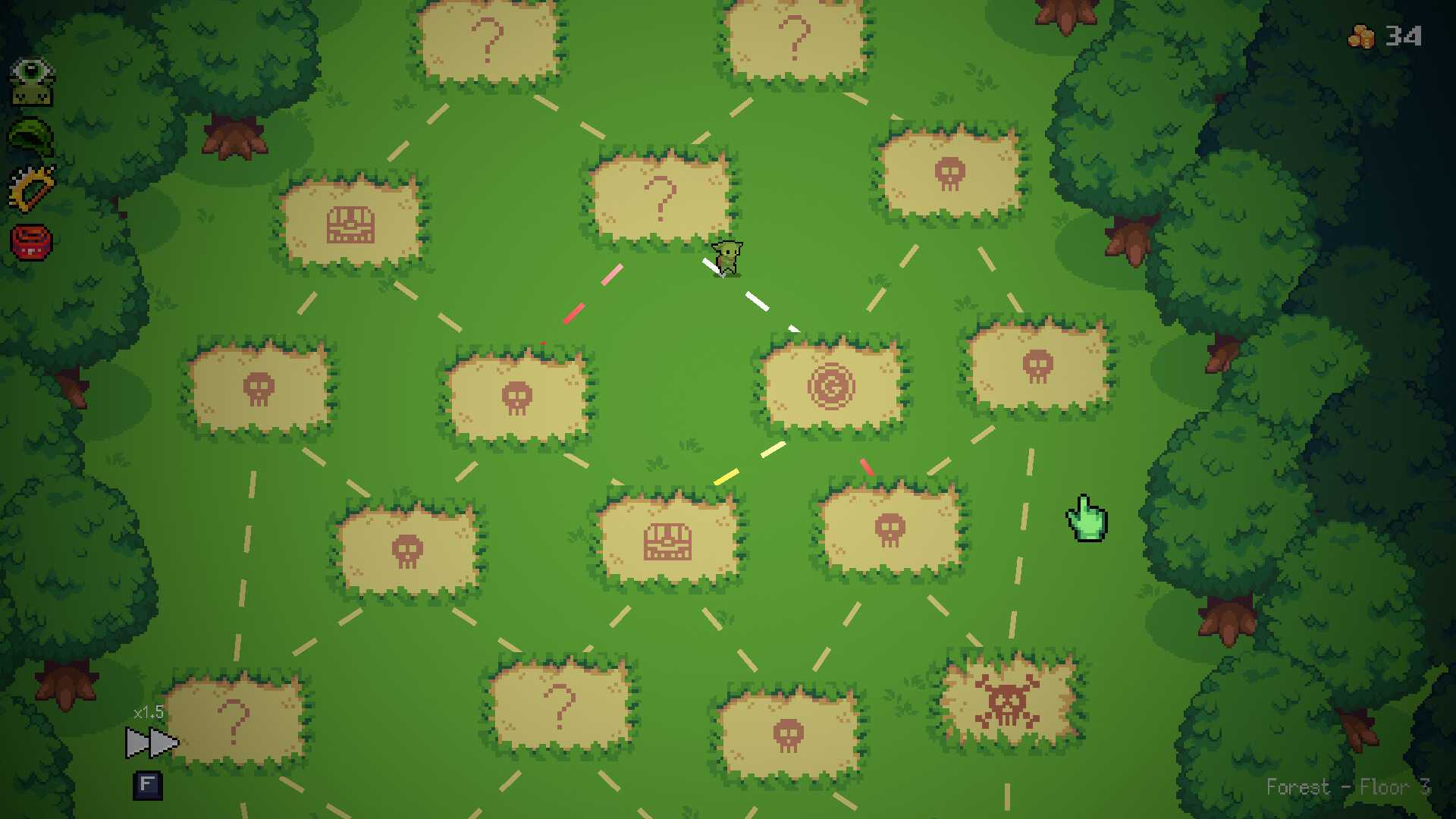 Peglin map screen showing the next areas