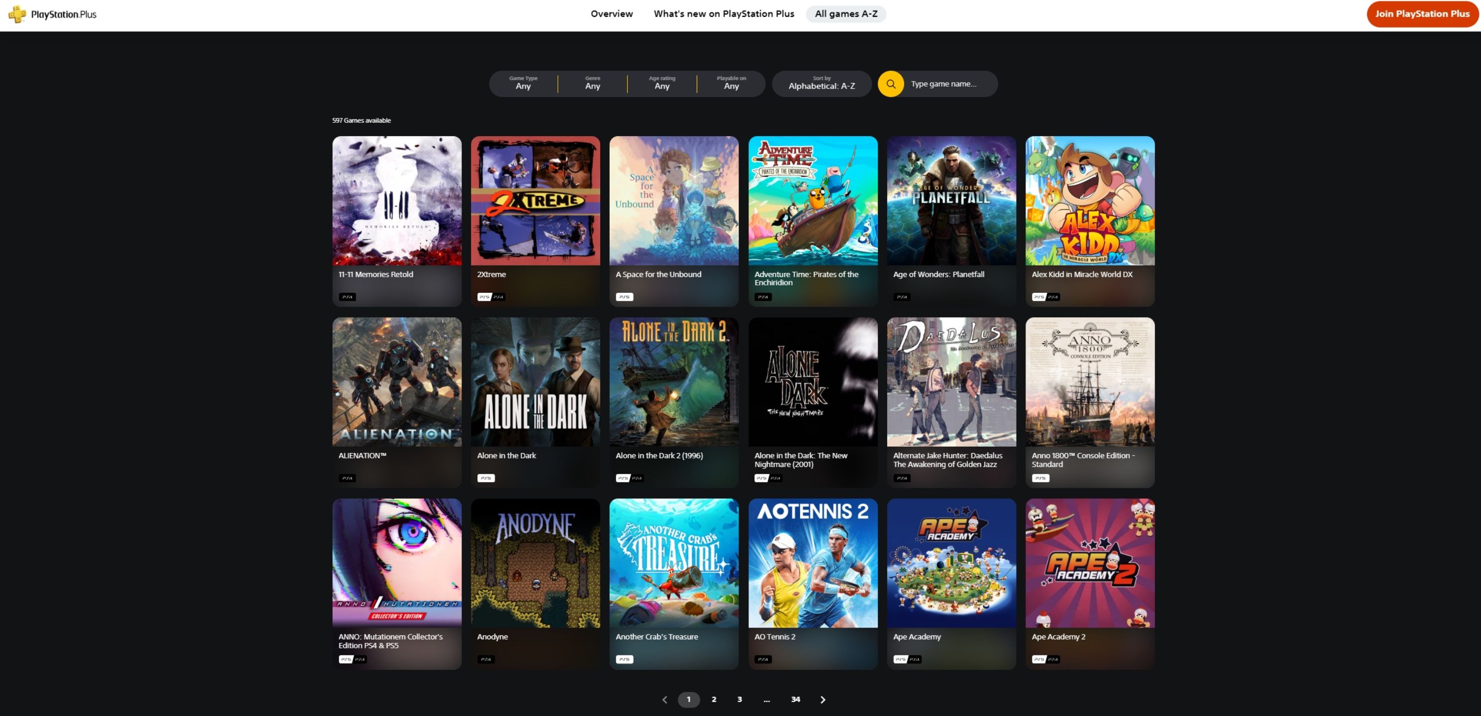 Games available on the Playstation Plus subscription.