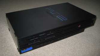 A picture of the first model of the PlayStation 2