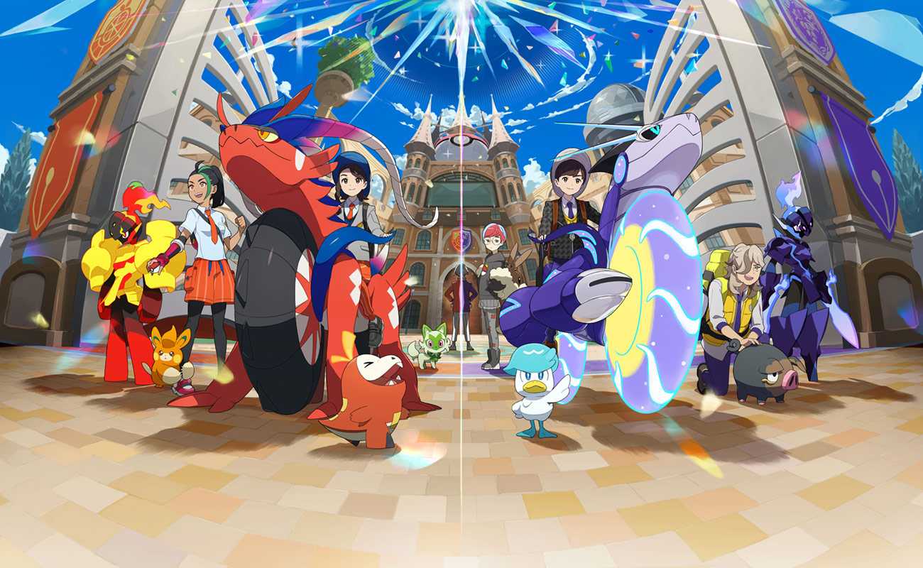 Pokémon Scarlet and Violet key art featuring the legendary creatures