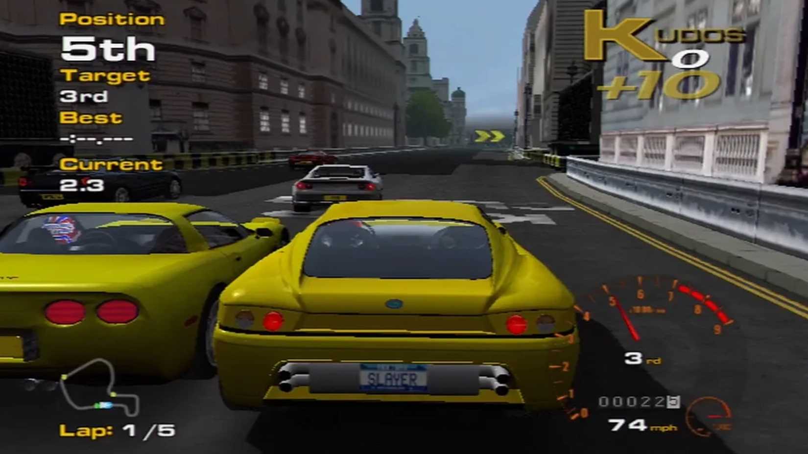A screenshot of gameplay from Project Gotham Racing