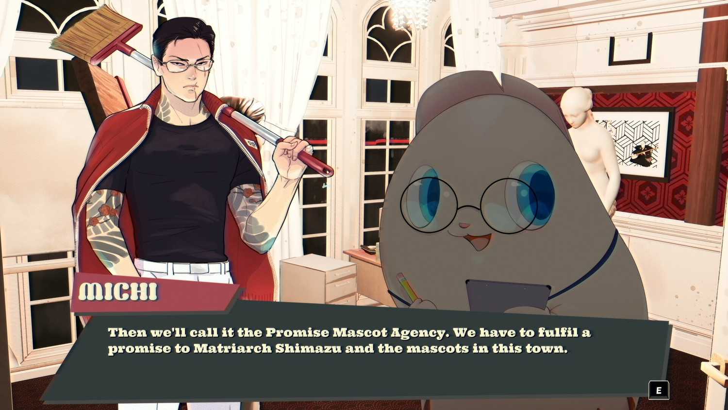 promise mascot agency michi and pinky chatting