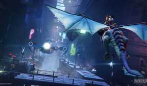 Ratchet on a flying creature in Ratchet & Clank: Rift Apart.