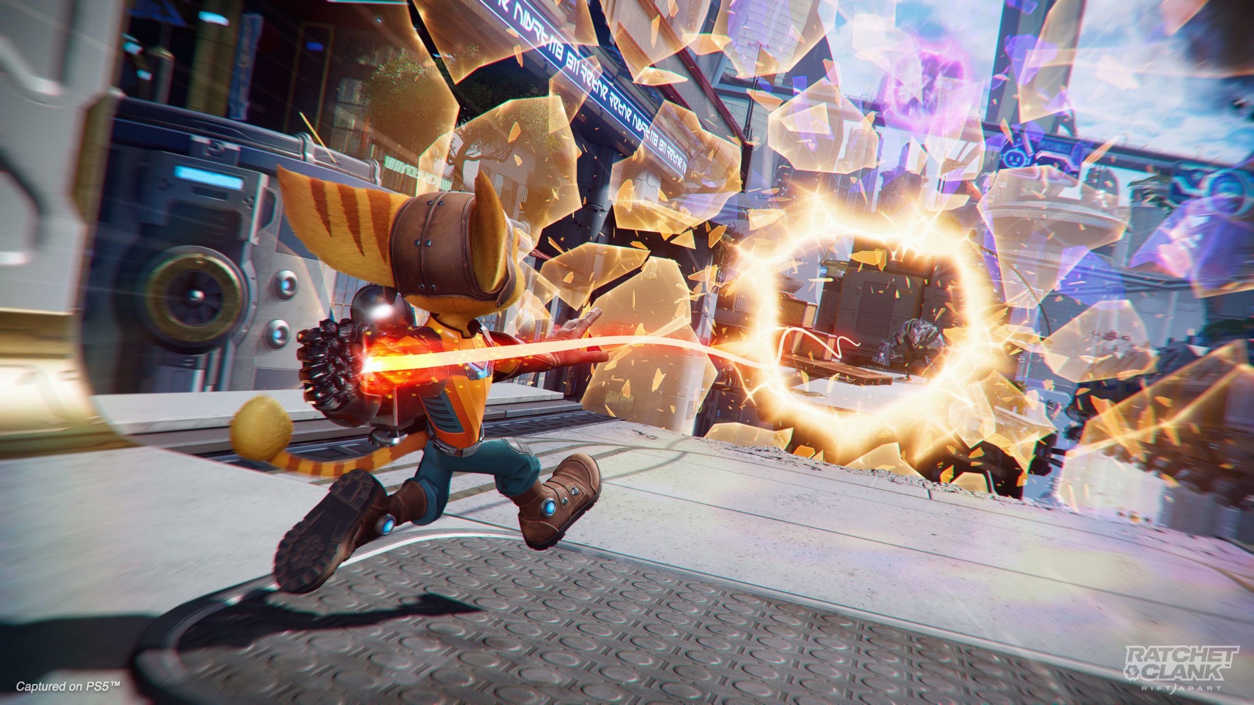 Ratchet about to rift into another dimension in Ratchet & Clank: Rift Apart.