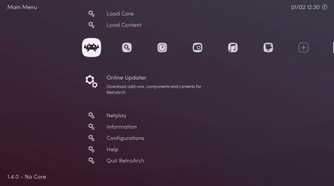 A screenshot of the menus in RetroArch.