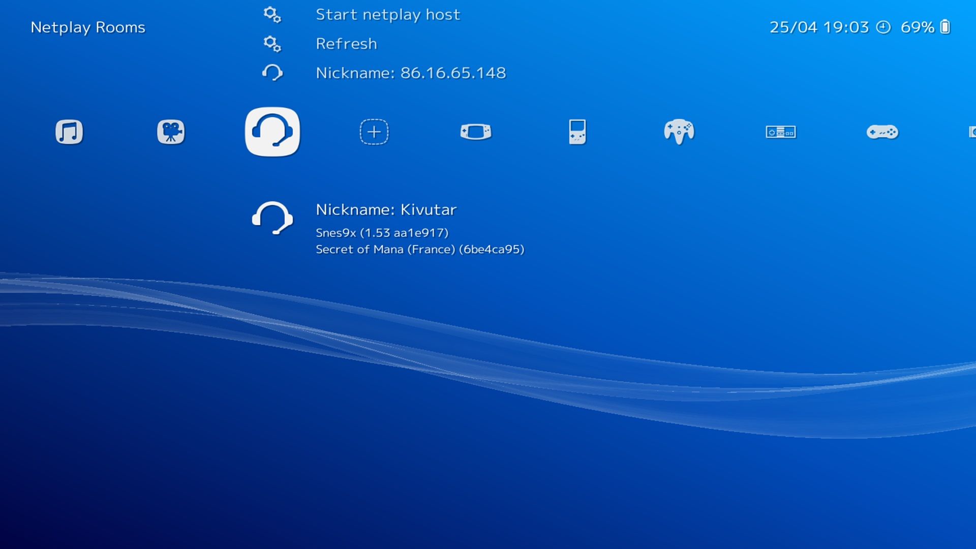 A screenshot of the menus in RetroArch.