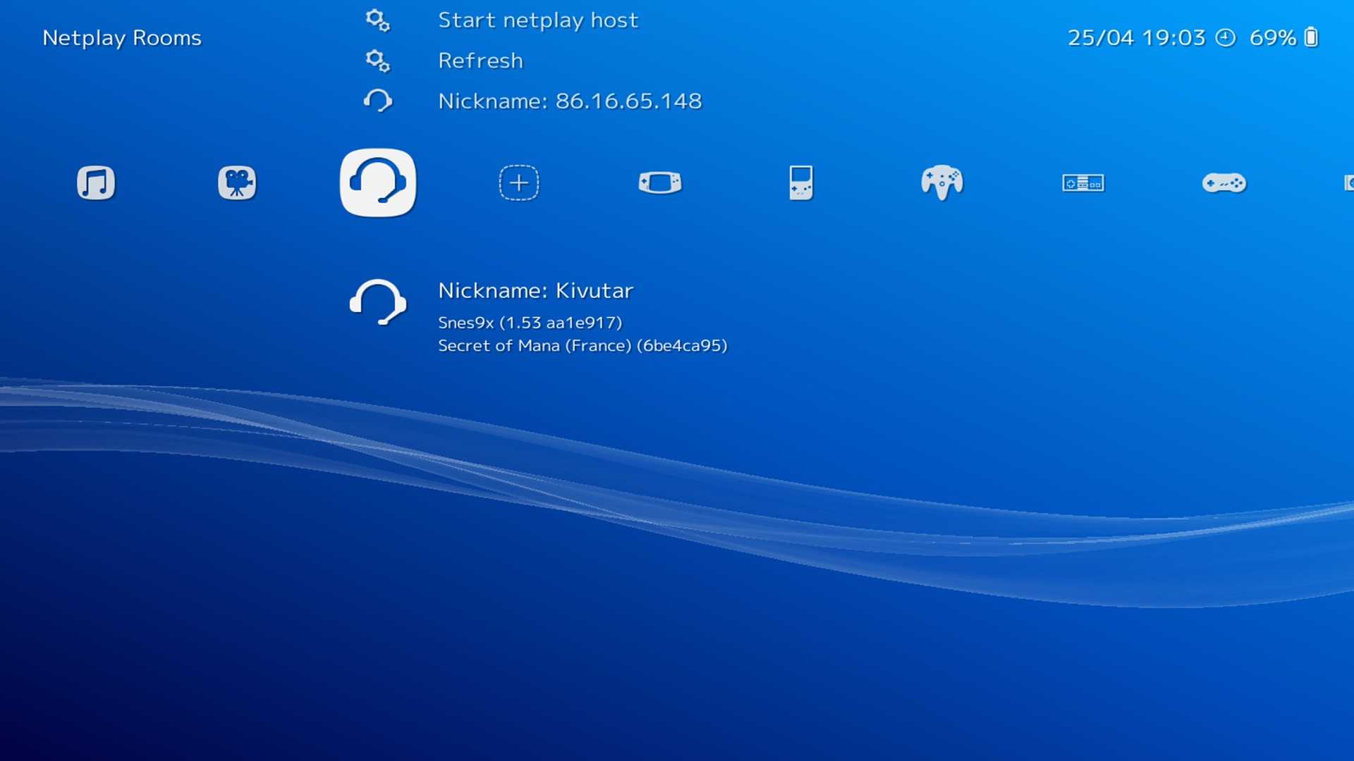 A screenshot of the menus in RetroArch.