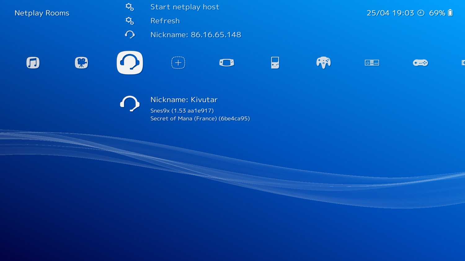 A screenshot of the menus in RetroArch.
