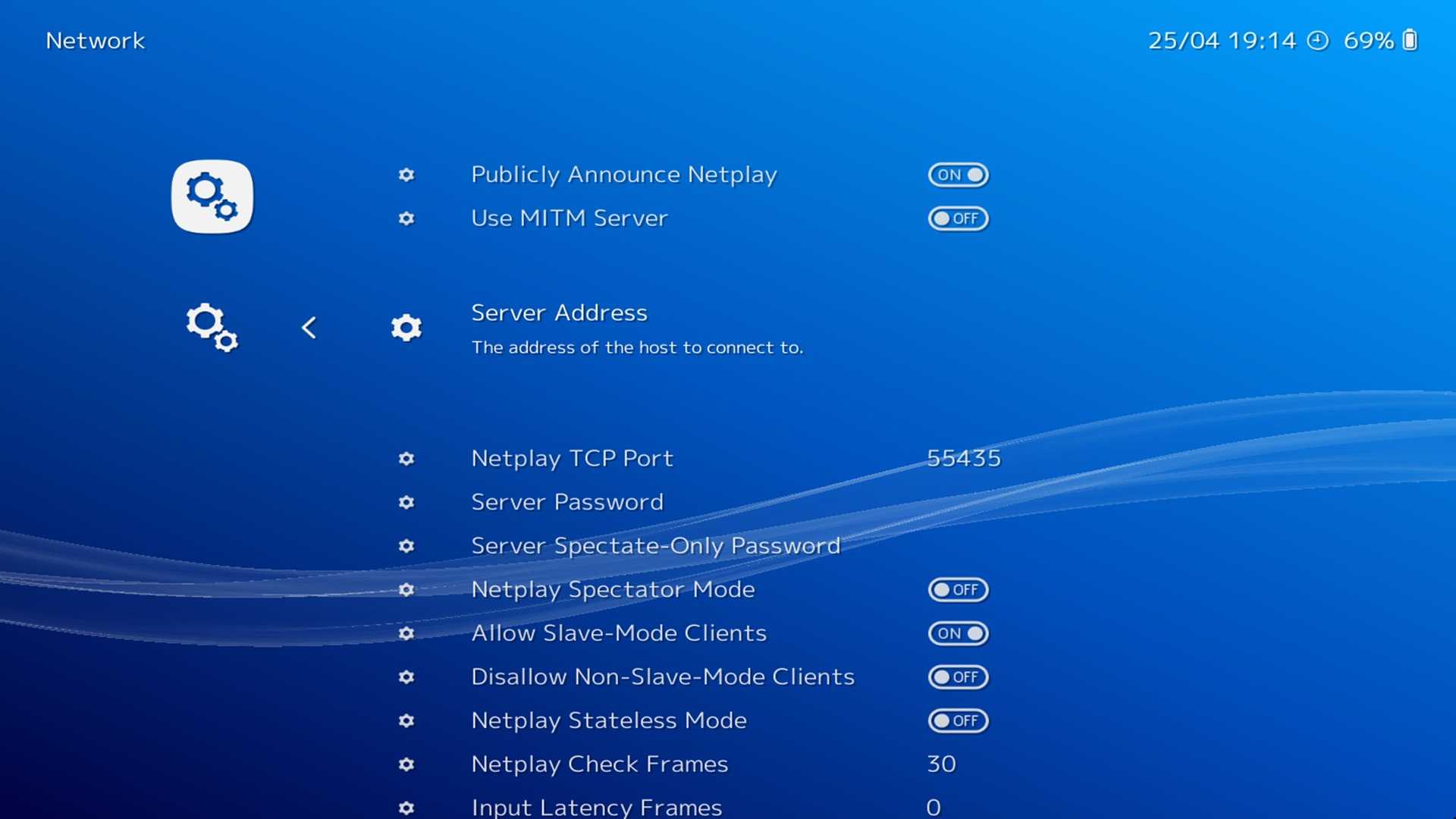 A screenshot of the menus in RetroArch.