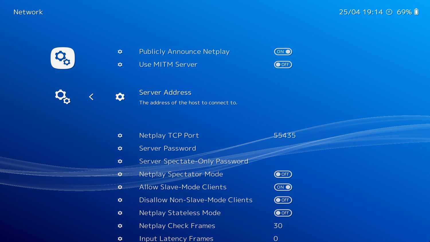 A screenshot of the menus in RetroArch.