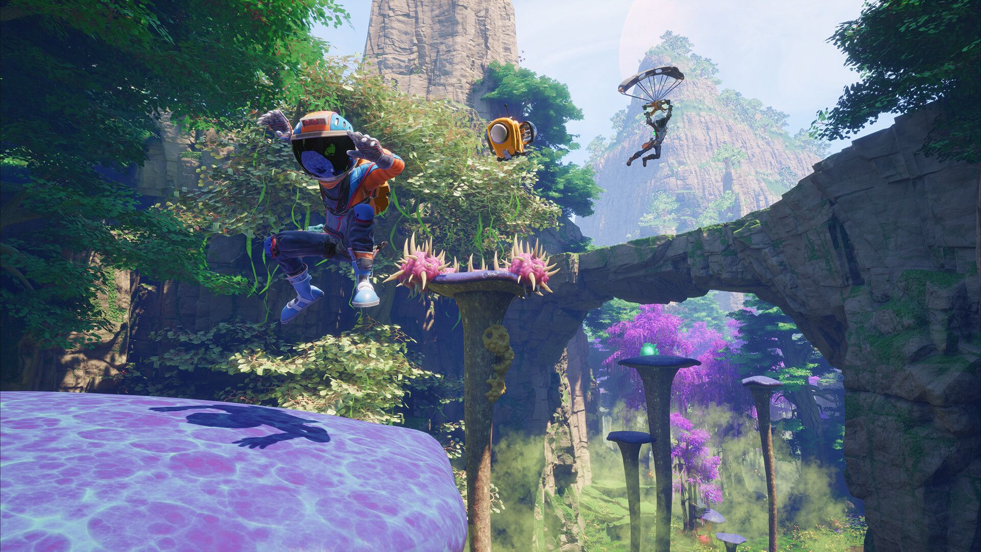 revenge of the savage planet gliding and jumping on a mushroom