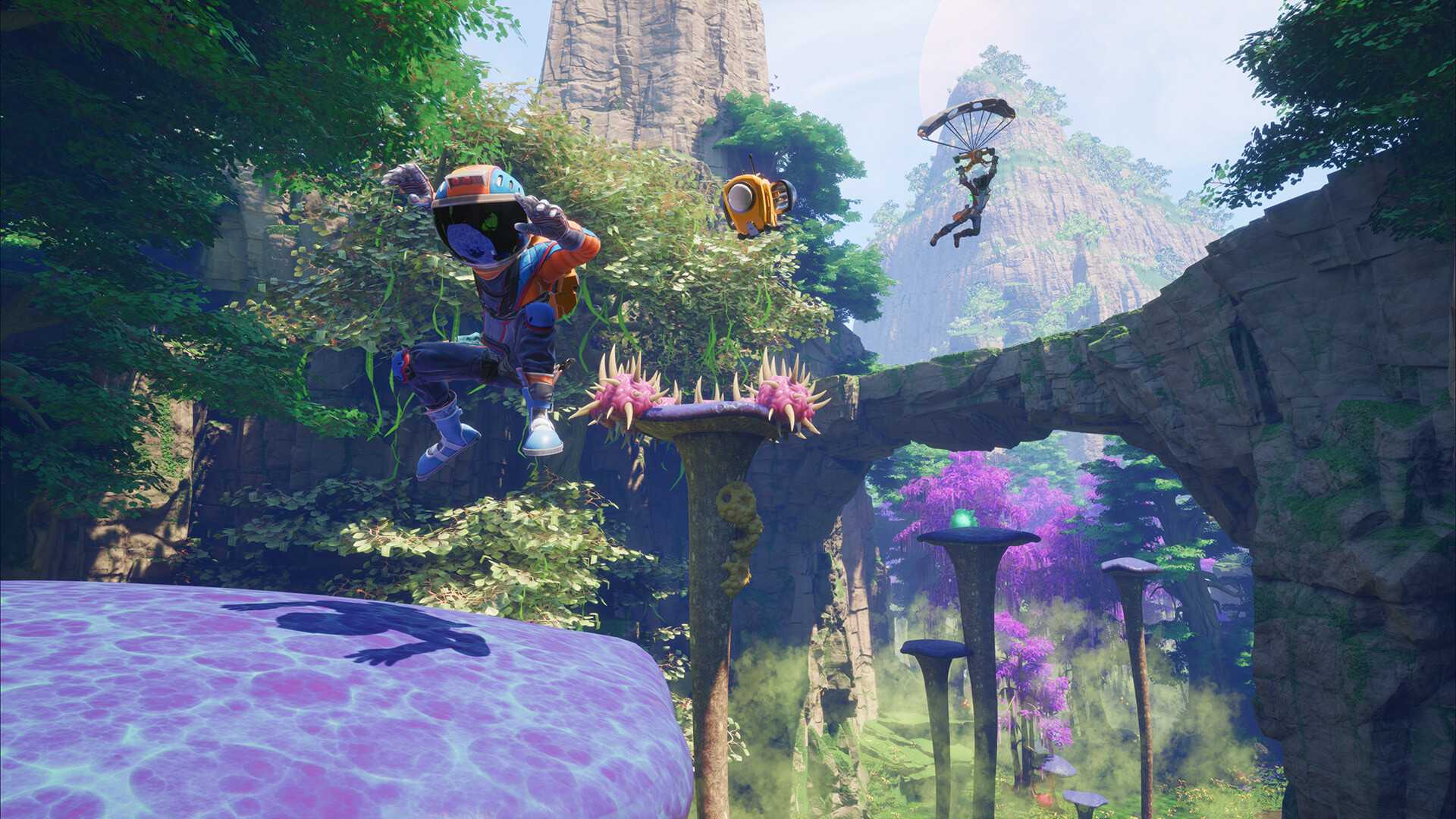 revenge of the savage planet gliding and jumping on a mushroom