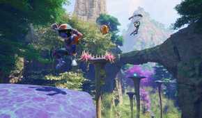 revenge of the savage planet gliding and jumping on a mushroom