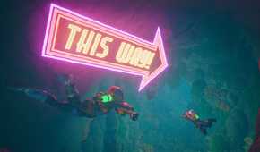 revenge of the savage planet this way neon sign