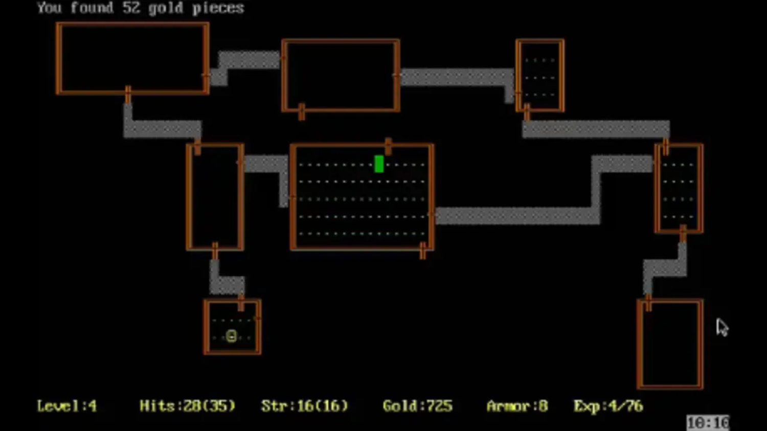 A maze of rooms in the original Rogue