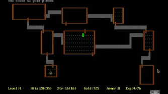 A maze of rooms in the original Rogue