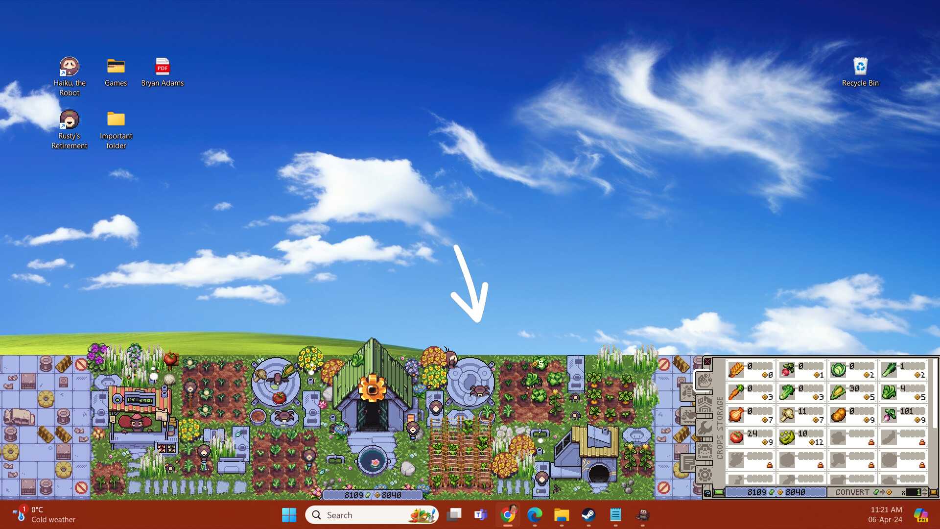 Rusty's Retirement showing the game being played on the bottom part of a monitor