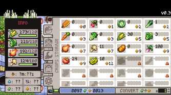 Rusty's Retirement shop screen showing the price of vegetable seeds