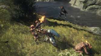A knight killing goblins