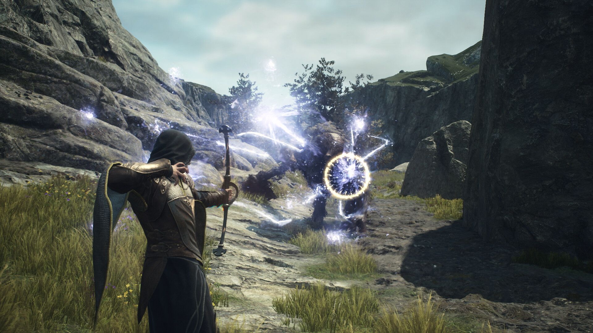 A character using magic against an enemy
