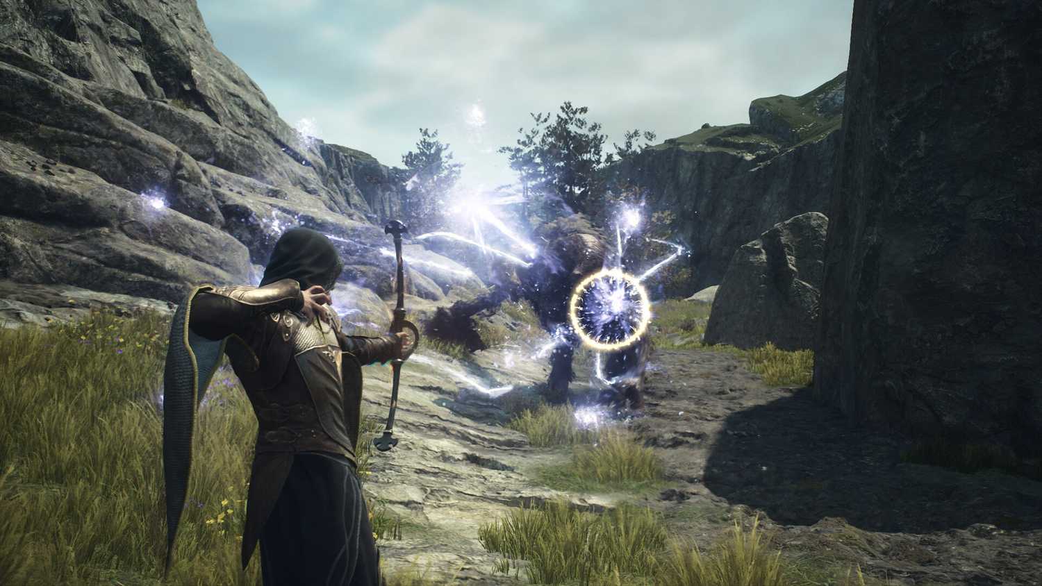 A character using magic against an enemy