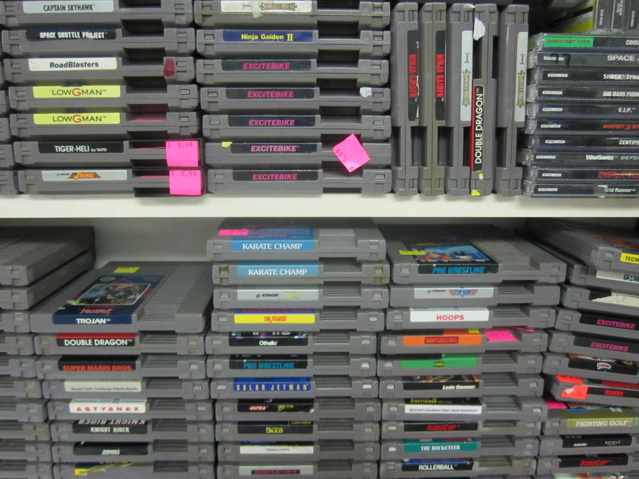 Cartridge collection of NES games.