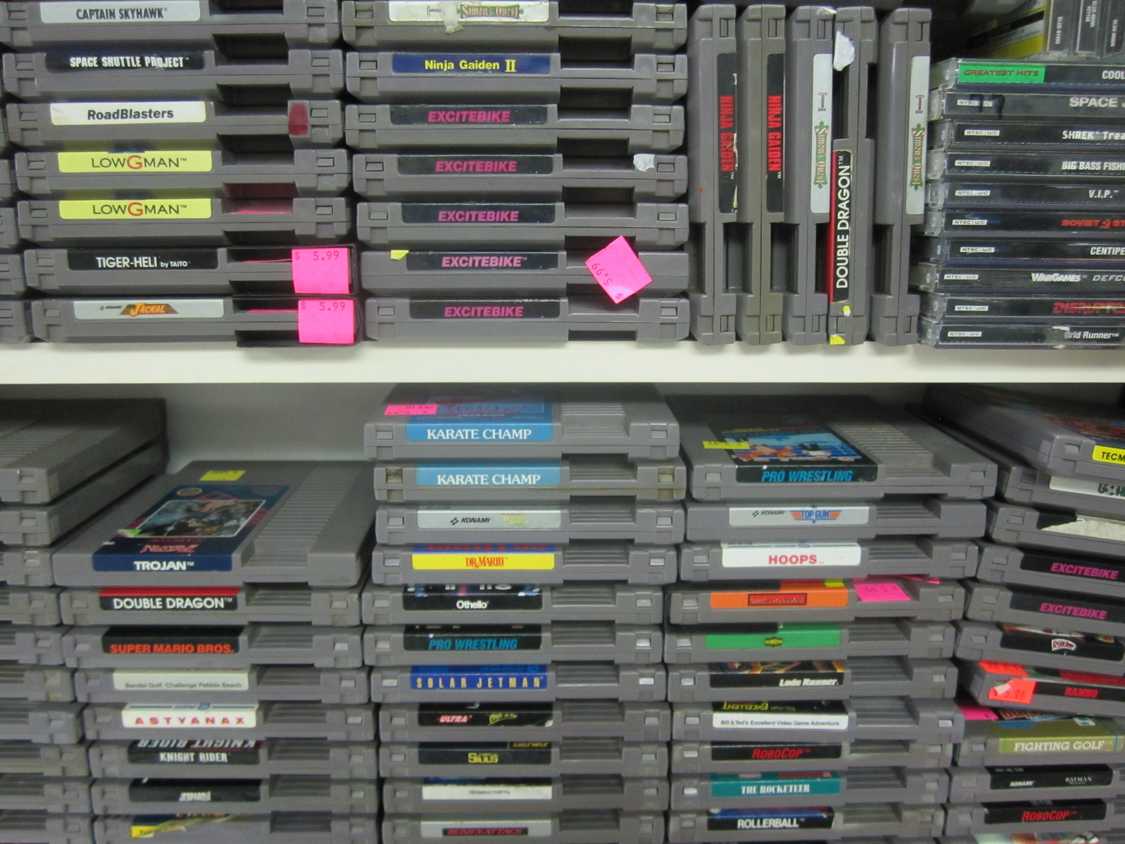 Cartridge collection of NES games.