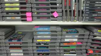 Cartridge collection of NES games.