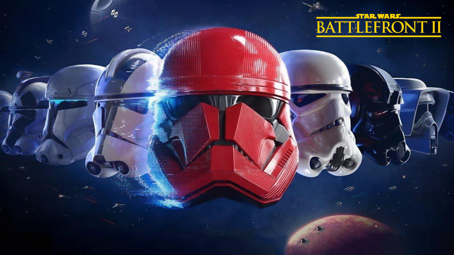 Star Wars Battlefront 2 - Press Image 1Storm Trooper helmets with space in the background