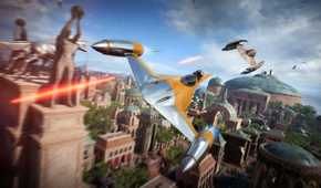A shot of a Naboo fighter and Droid fighter in Star Wars: Battlefront II.