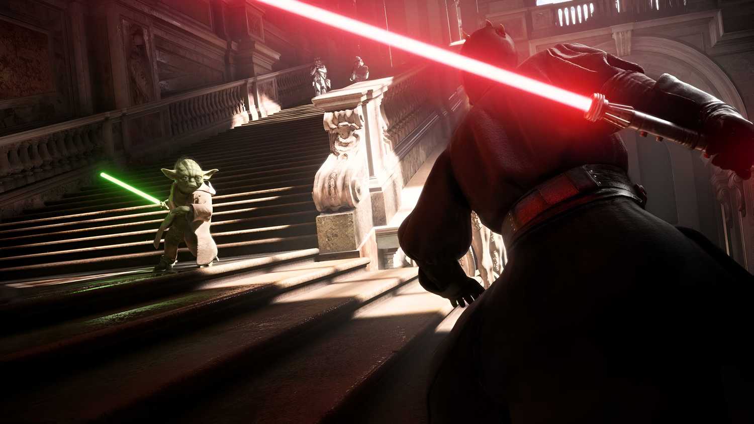 A saber fight in Star Wars: Battlefront II.