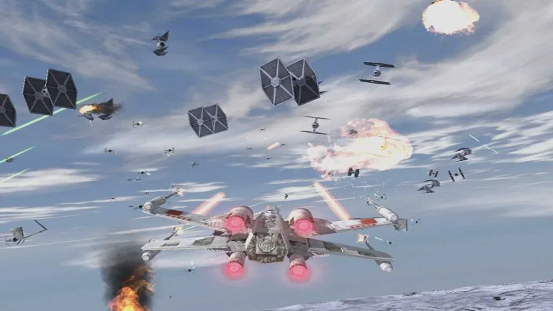 A screenshot of gameplay from Star Wars Rogue Squadron 3: Rebel Strike
