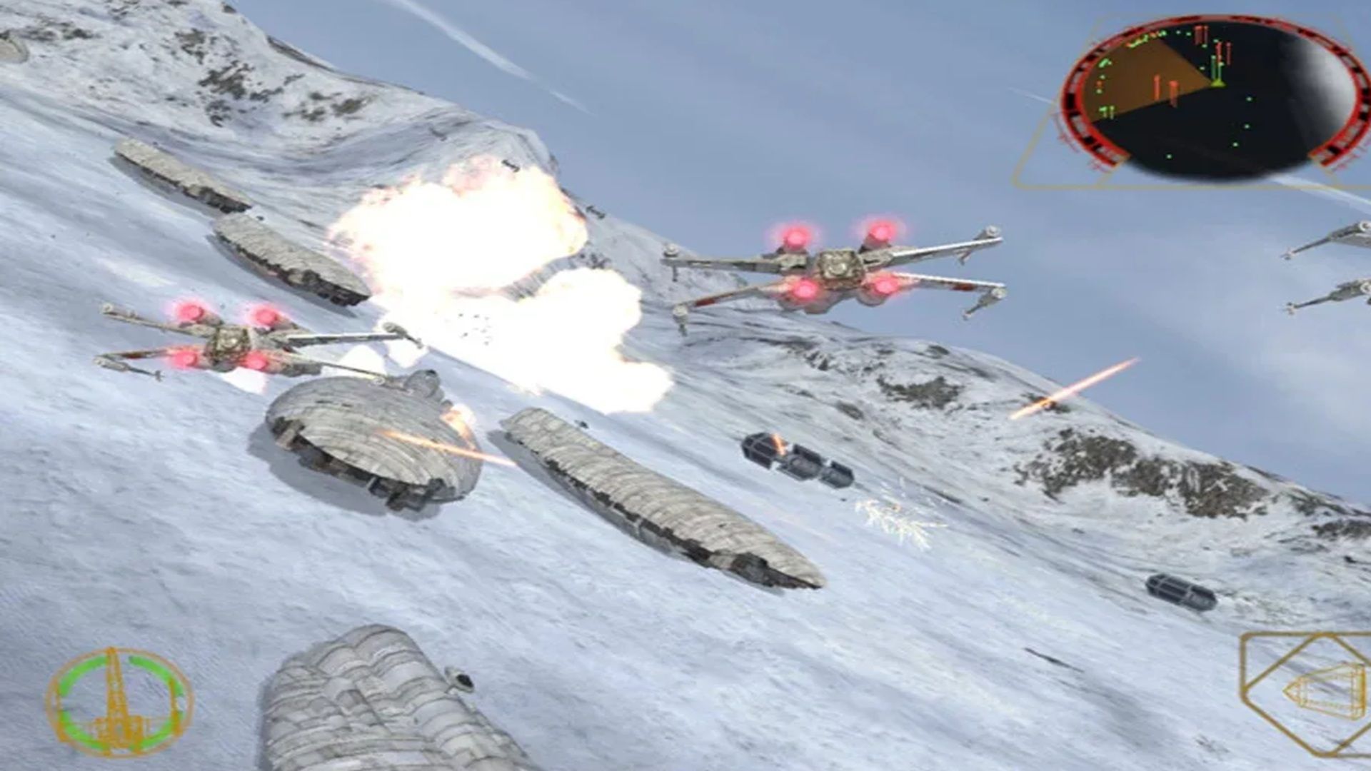 A screenshot of gameplay from Star Wars Rogue Squadron 2: Rogue Leader