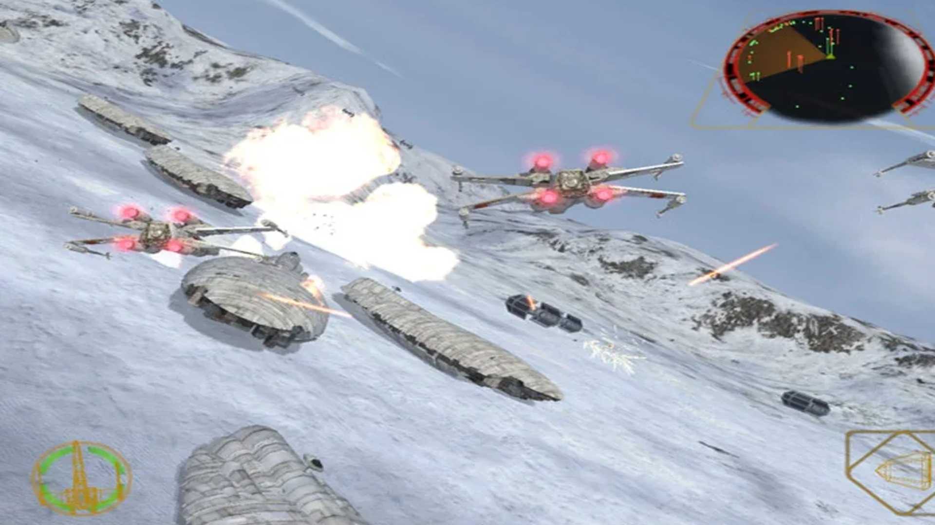 A screenshot of gameplay from Star Wars Rogue Squadron 2: Rogue Leader