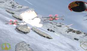 A screenshot of gameplay from Star Wars Rogue Squadron 2: Rogue Leader