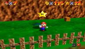Screenshot of Super Mario 64 of Mario getting a Star.