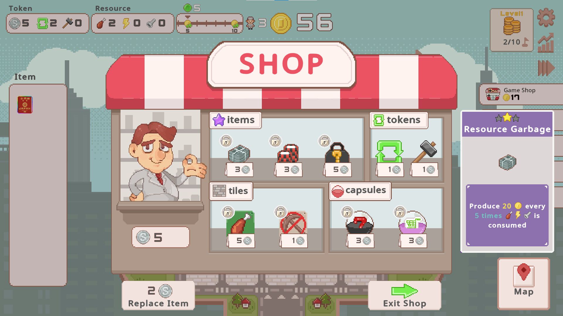 SuperTaxCity shop screen, featuring new items to buy