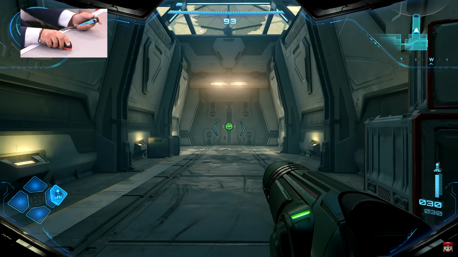 Screenshot of Metroid Prime 4 Beyond with a small view of the player suing one of the Joy-Con 2 as a mouse