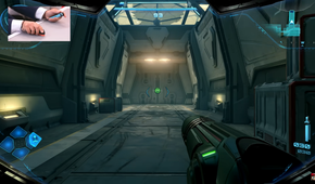 Screenshot of Metroid Prime 4 Beyond with a small view of the player suing one of the Joy-Con 2 as a mouse
