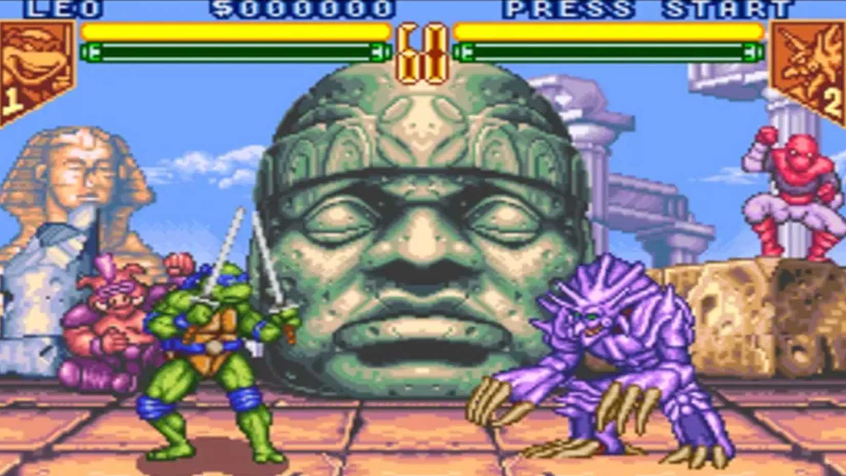 A screenshot of gameplay from TMNT: Tournament Fighters on SNES.