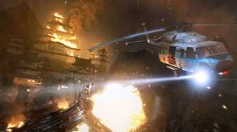 Lara Croft attempting to jump onto a helicopter in 2013's Tomb Raider.