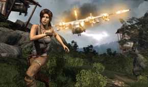 Lara Croft outrunning a burning plane in 2013's Tomb Raider.