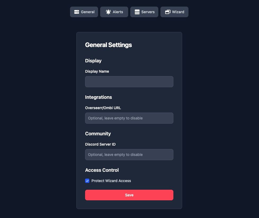 wizarr - plex - general settings