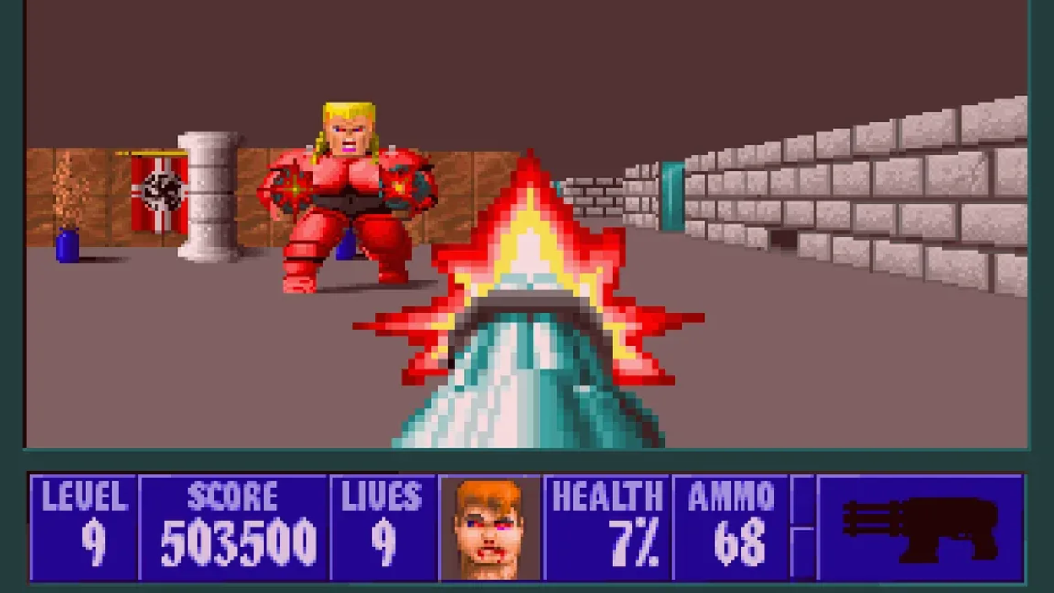 Using a minigun in Wolfenstein 3D