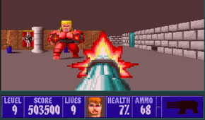 Using a minigun in Wolfenstein 3D