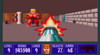 Using a minigun in Wolfenstein 3D